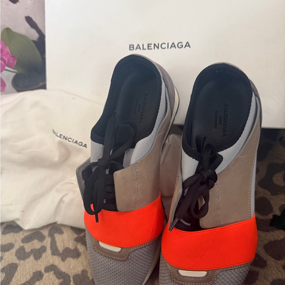 Balenciaga Women's Sneakers in Orange, Gray, and Black